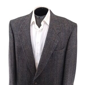 Hart‎ Schaffner & Marx Blazer 48XL Gray Tweed Check Herringbone Wool Sport Coat